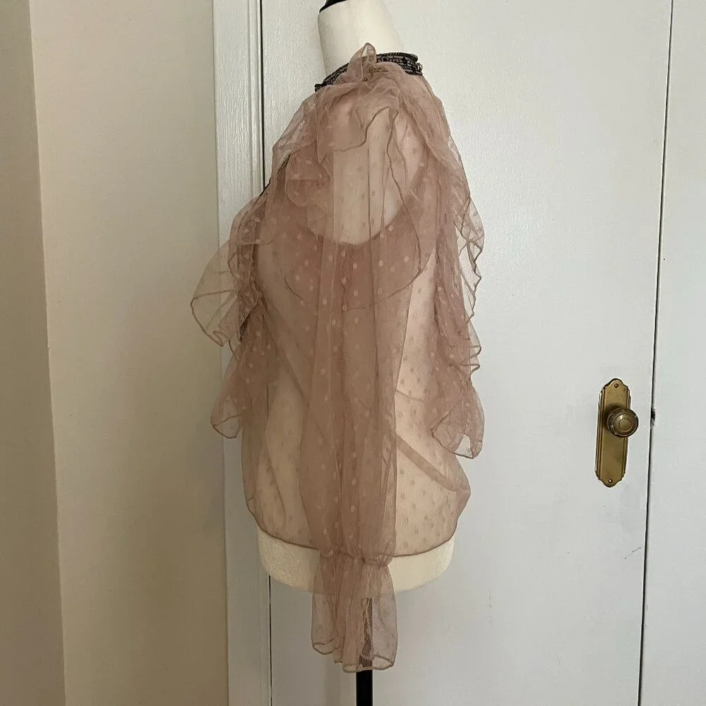 Romantic Sheer Ruffle Blouse with Embroidered Detail - Picture 4 of 9